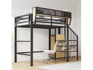 Lit mezzanine enfant 90x200 cm – noir – échelle sécurisée et étagère modulable - sans matelas