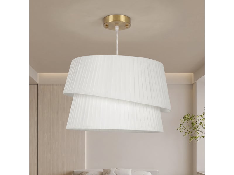  Suspension luminaire élégante à double abat-jour, rosace dorée, câble réglable, ampoule non incluse e14 40 w, blanc  - Conforama B