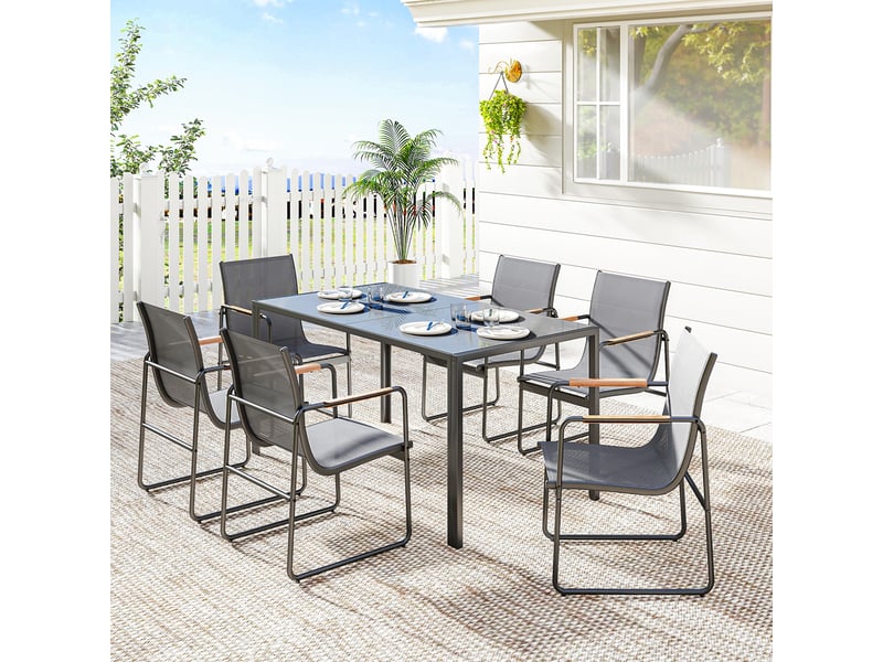  Ensemble de salle à manger d'extérieur 7 pcs pour 6 personnes, gris  - Conforama D