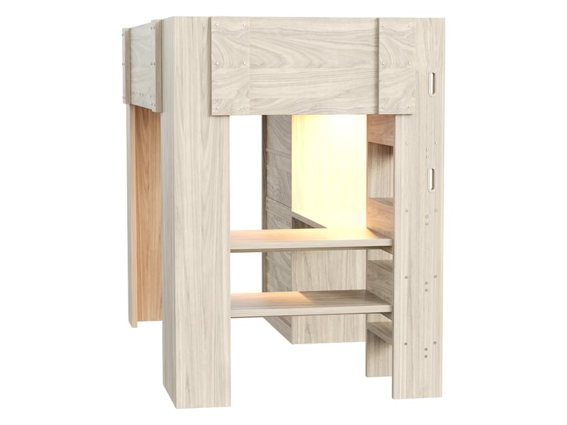 Lit mezzanine enfant 90x200 cm bois naturel, bureau, armoire, étagères et éclairage led IKSETERA TRADING LTD - Conforama E
