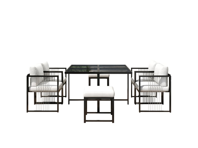  Ensemble repas de jardin 7 pièces pour 6 personnes, verre trempé, terrasse  - Conforama D