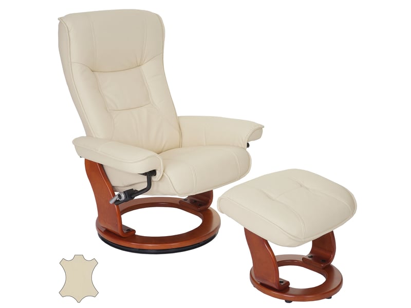  Mca fauteuil relax hamilton, fauteuil de télévision, tabouret, cuir, charge 130kg - crème, doré  - Conforama B