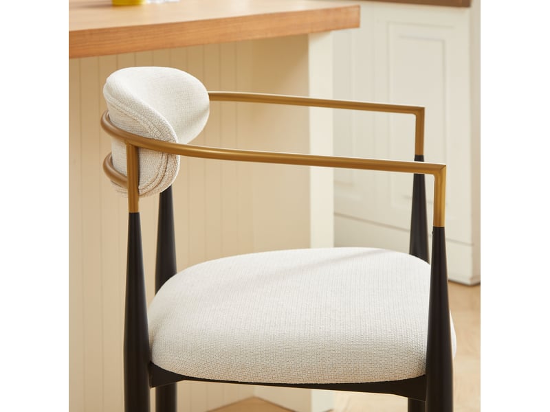  Tabourets de bar 59x55x94 cm lot de 2, accoudoirs, chaise haute style français moderne, métal, tissu, beige et noir  - Conforama E