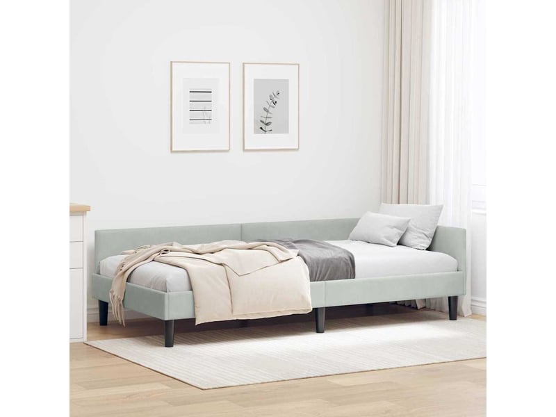  Lit adulte, lit simple, cadre de lit d'angle gris clair 90cmx190cm velours cf7082  - Conforama B