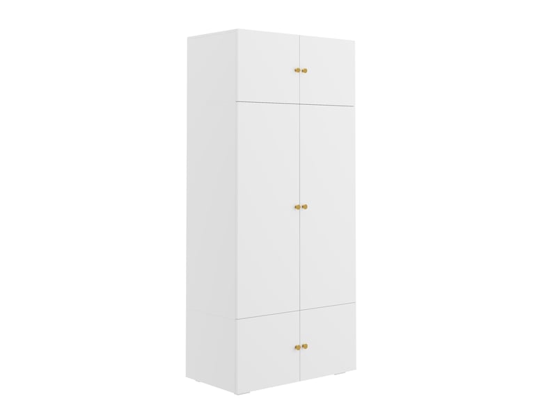  Armoire haute battante 90x50x202 cm, 1 barre de penderie, 5 compartiments, panneau de particules blanc chic moderne  - Conforama A