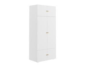 Armoire haute battante 90x50x202 cm, 1 barre de penderie, 5 compartiments, panneau de particules blanc chic moderne
