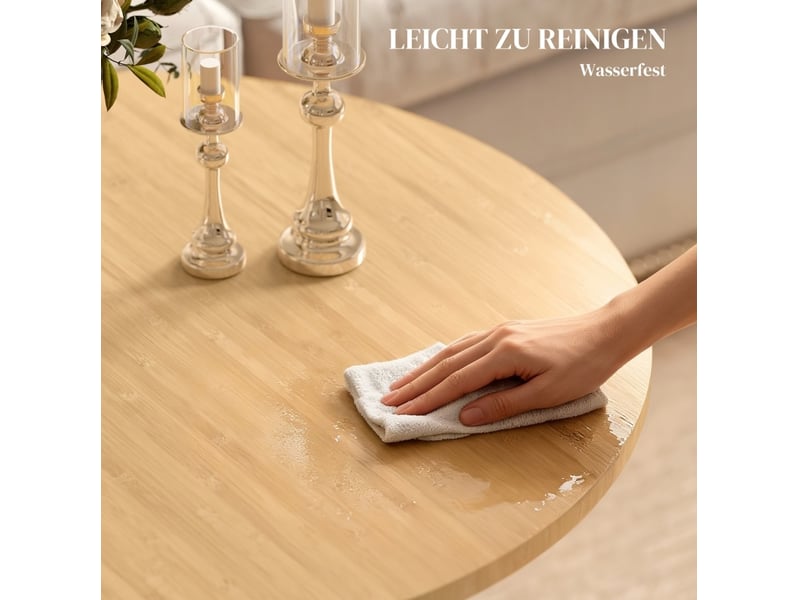  Table basse ronde avec piètement croisé et pieds réglables, pour salon, en bambou, bois naturel, 66 × 66 × 45 cm  - Conforama E