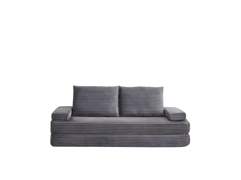  Canapé modulable 211 cm en velours côtelé gris, convertible en lit, 2 dossiers triangulaires, 2 coussins, configuration libre  - Conforama A