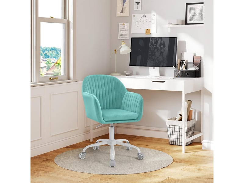  Chaise de bureau en velours,turquoise, fauteuil pivotant ergonomique, siège rembourré  - Conforama B