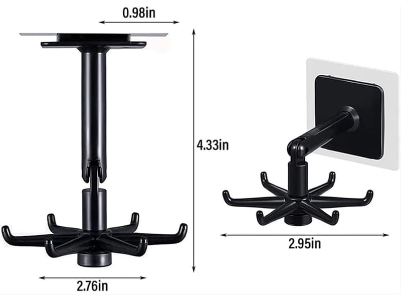  Porte-ustensiles de cuisine à 6 crochets, support sous armoire rotatif 360°, rangement gain de place pour cuisine et salle de bain, montage facile, noir  - Conforama B