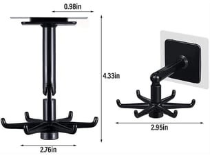 Porte-ustensiles de cuisine à 6 crochets, support sous armoire rotatif 360°, rangement gain de place pour cuisine et salle de bain, montage facile, noir