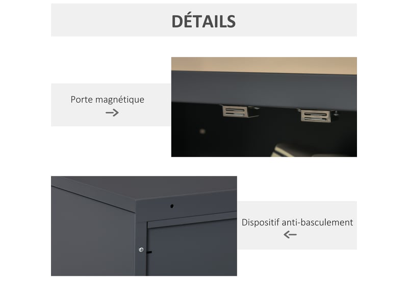  Armoire de bureau à 3 niveaux, meuble de rangement bureau métallique avec étagères réglables et 2 portes  - Conforama R