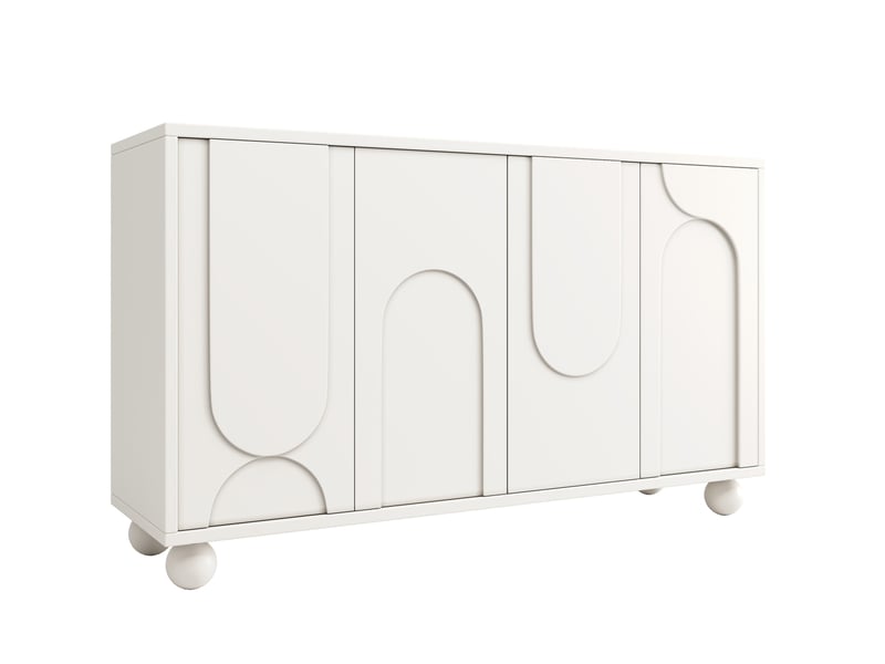  Meuble tv 120x35x71 cm blanc mdf et métal, rangement avec portes, étagère réglable et anti-basculement  - Conforama D