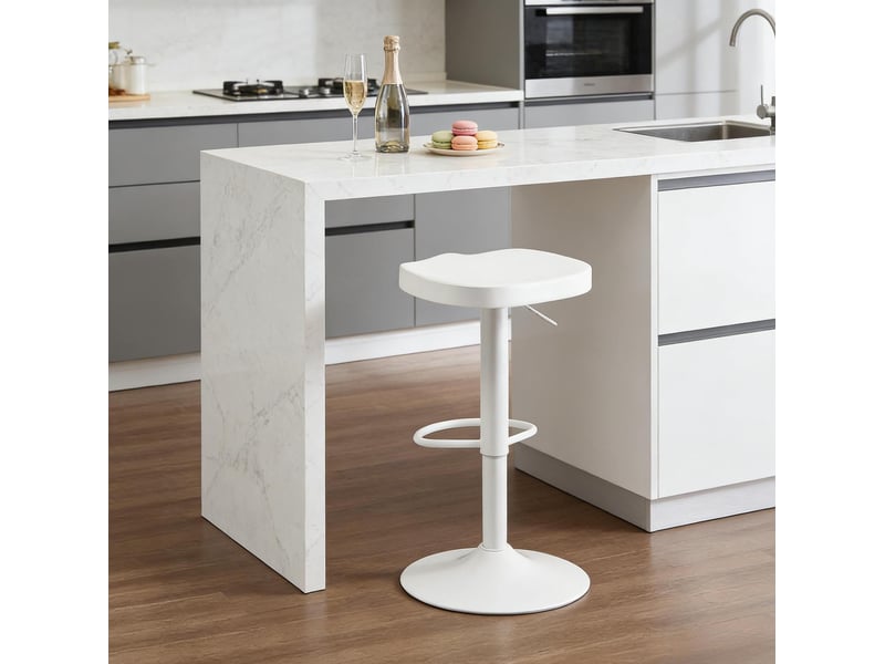  Tabouret de bar 66-90x33x38.5 cm pivotant, hauteur réglable, chaise de bar, structure en bois et métal, couleur blanc  - Conforama D