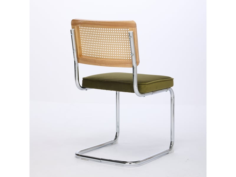  Lot de 2 chaises design breuer velours vert olive – cannage, piètement chrome, style mid-century  - Conforama E