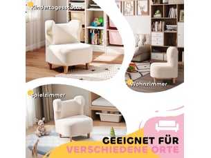 Fauteuil enfant 47 x 43 x 53 cm beige, tissu peluche et pieds en bois, oreilles d'ours, accoudoirs
