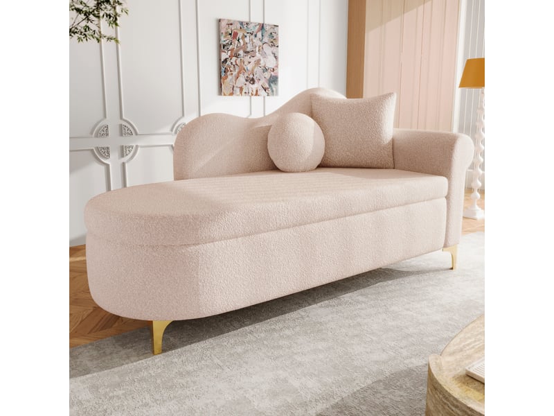  Chaise longue moderne pour salon, 134 cm, tissu effet peau de mouton, rangement caché, assise ferme et coussins inclus  - Conforama W