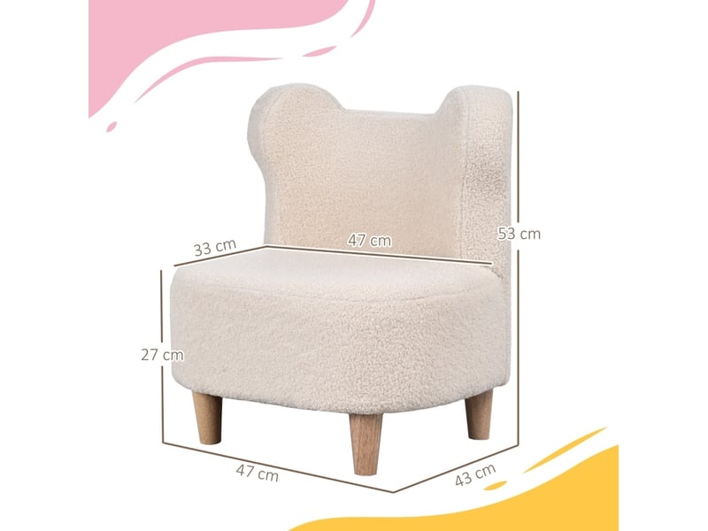  Fauteuil enfant 47 x 43 x 53 cm beige, tissu peluche et pieds en bois, oreilles d'ours, accoudoirs  - Conforama C