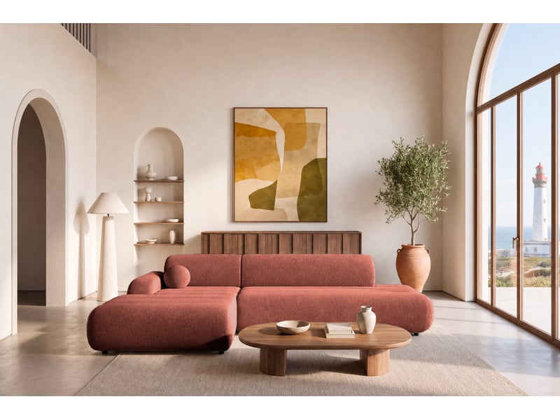Bordilla - canapé d'angle convertible tissu chenille 4 places terracotta gauche - Conforama D