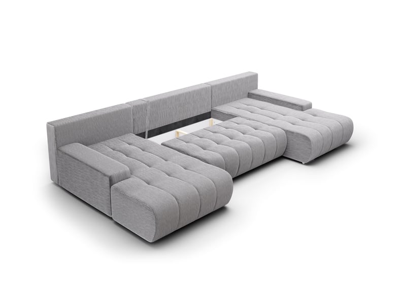 Canapé d'angle convertible velutti u velours côtelé poso gris, forme u avec coffre - Conforama D