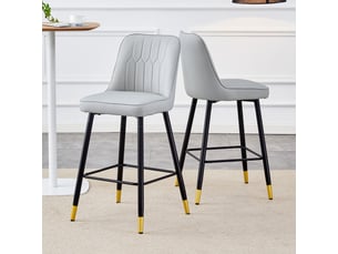 2 tabourets de bar 100 cm - cuir pu gris clair, piètement métal noir, repose-pieds - coloris variés