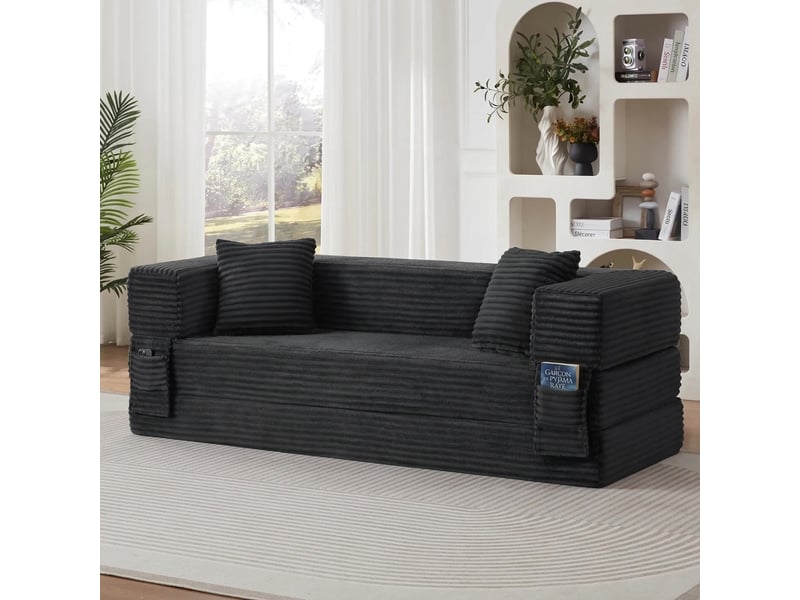  Canapé convertible velours côtelé 3 places gris foncé sans armature 200 cm  - Conforama B