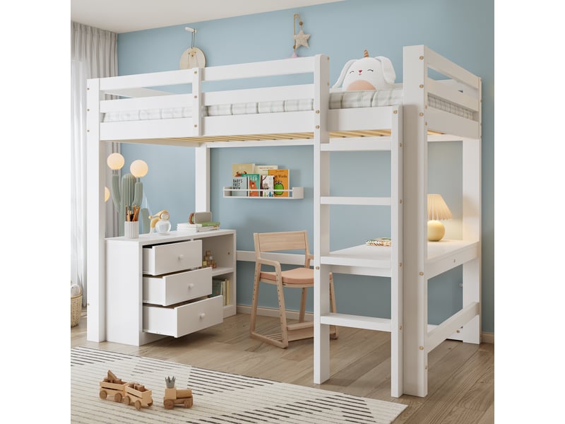  Lit mezzanine 90x200 cm coloris blanc pin lit enfant blanc - Conforama D