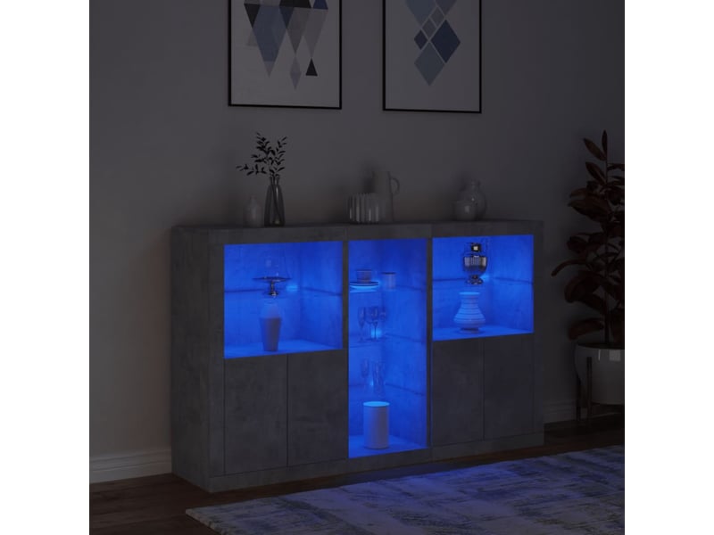  Buffet - bahut - meuble de rangement avec lumières led gris béton 162x37x100 cm  - Conforama E
