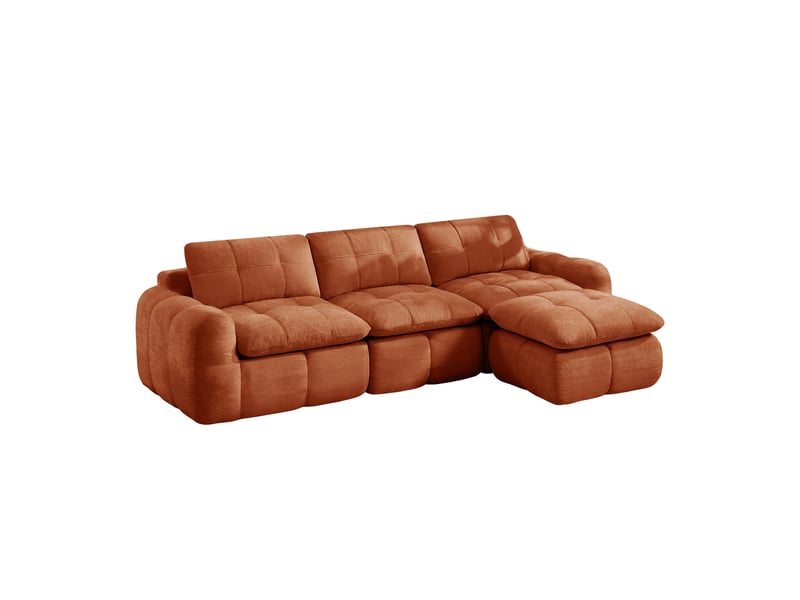  Canapé modulable sans cadre en l 3 places orange, chenille, mousse 32d, avec 1 pouf, sans montage  - Conforama A