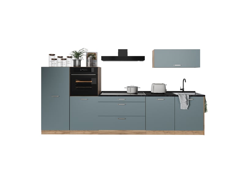 Vicco cuisine, bleu-grischêne doré, 340cm sans plan de travail - Conforama E