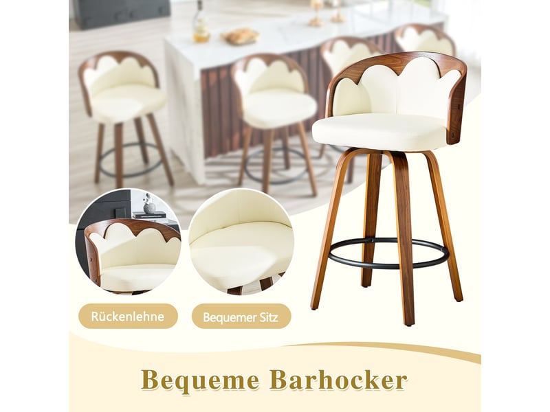  Tabourets de bar lot de 2 avec dossier fleur - lpospi - assise rembourrée, bois courbé, pu, cuisine - blanc  - Conforama E