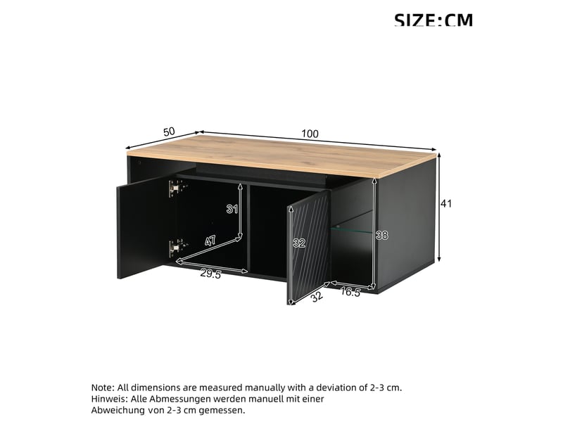 Table basse led avec 2 portes et rangement semi-ouvert, en panneau de particules, pour salon, 100 × 50 × 41 cm - Conforama E