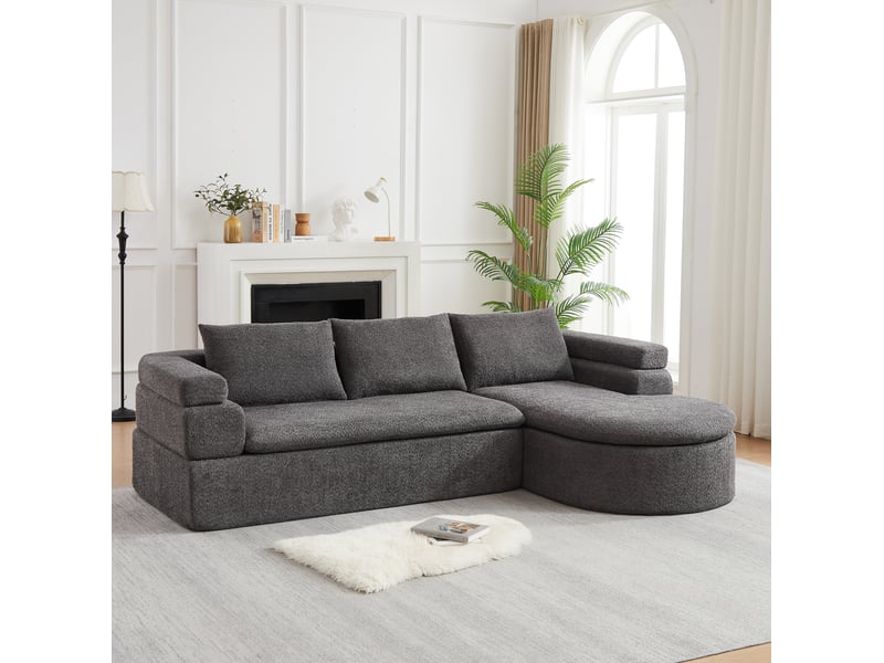  Canapé d'angle 3 places avec méridienne, accoudoirs à paliers et coussins épais, en tissu anthracite 260 × 170 × 65 cm  - Conforama C
