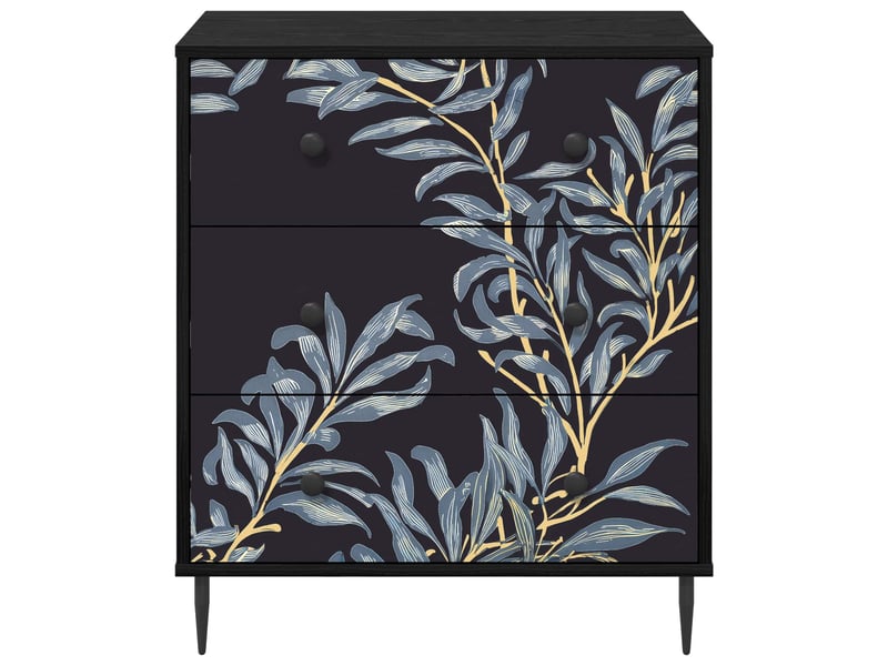  Commode chambre, meuble de rangement dokkum imprimé fougère bleue 66 x 36,5 x 76 cm  - Conforama D