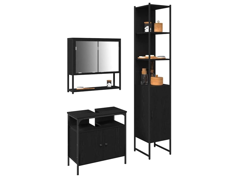 Ensemble de mobilier de salle de bain 3 pc chêne noir cf64327 - Conforama C