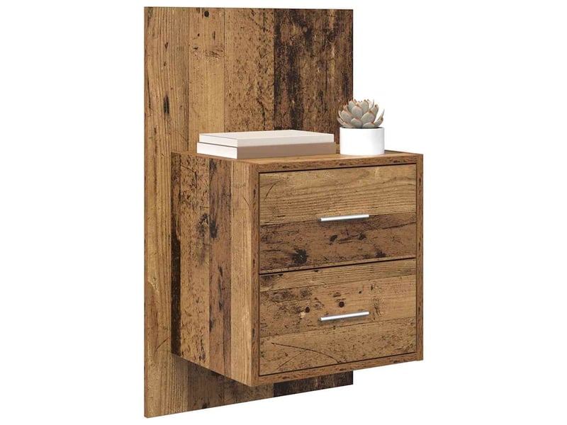  Vidaxl chevet mural bois ancien 2 tiroirs table de nuit rangement 48,5x32,5x80cm chambre salon  - Conforama C