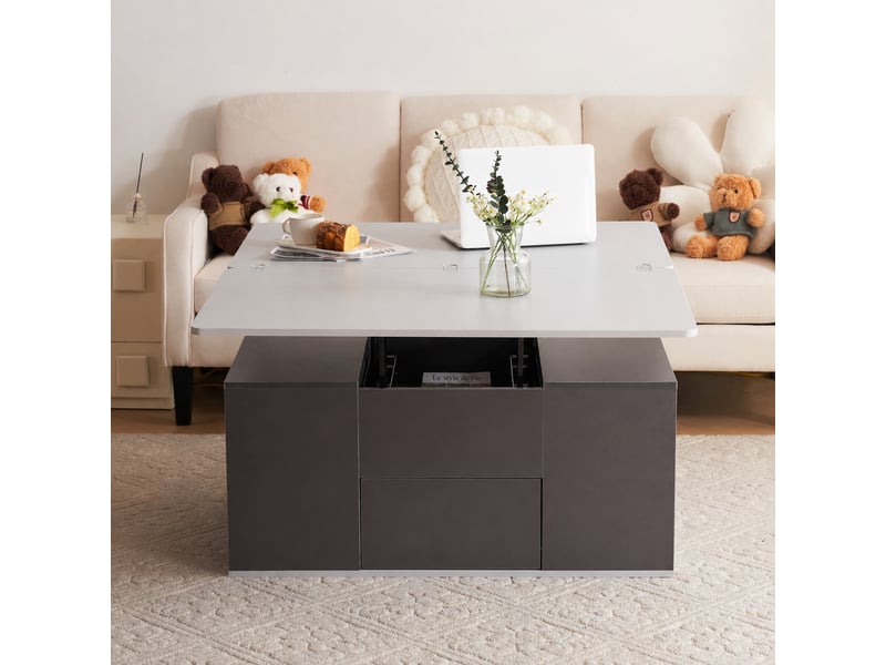  Table basse relevable multifonction 2 en 1, rangement, 100 x 51 x 47, gris clair et gris foncé  - Conforama C