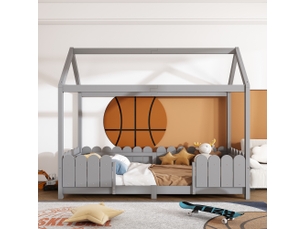 Lit cabane 90x200 cm <strong>OXEZA</strong>  <strong></strong> coloris gris