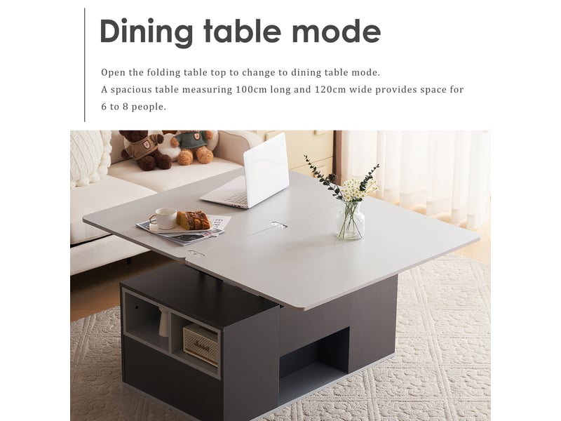 Table basse relevable 2-en-1 avec 2 tiroirs et niches pour salon 100×51×47 cm en panneaux de particules gris - Conforama C