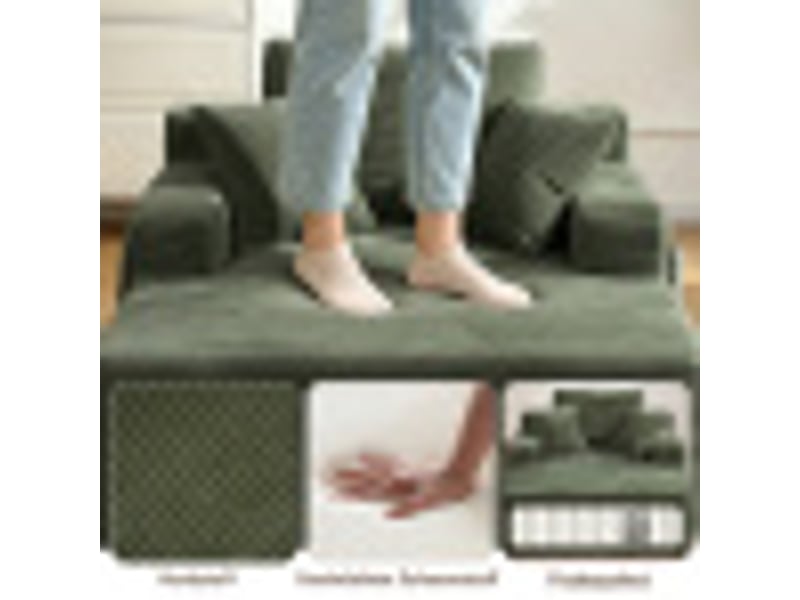  Canapé velours côtelé sans montage – coussins moelleux, poches latérales pour télécommandes et téléphones, design  - Conforama D