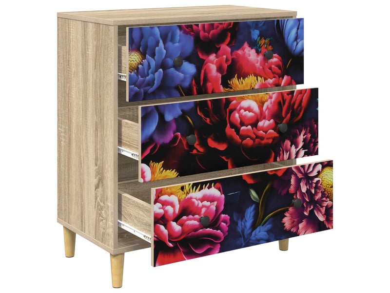  Commode chambre, meuble de rangement kiel imprimé de pivoine sombre 66x36,5x75 cm sonoma  - Conforama D