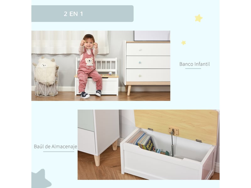  Banc rangement jouet enfant, dossier, couvercle fermeture douce, charge 40kg. Salle de jeuxchambre, 60 x 30 x 50 cm, blanc.  - Conforama E