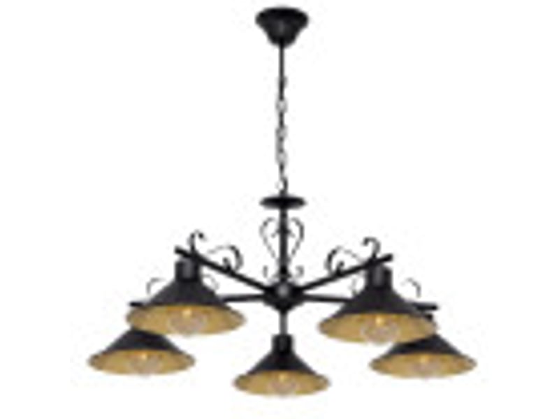  Suspension rustique ABRILA Azalea 5 lumières E27 noire et dorée, abat-jour métal, hauteur réglable 54-74 cm, Ø74 cm 151055016 - Conforama B