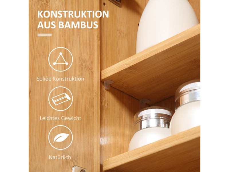  Armoire de toilette avec miroir 2 portes, 4 compartiments, 65,2 x 50 cm, bambou naturel (89 caractères)  - Conforama W