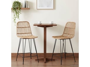 Lot de 2 tabouret de bar, chaise de bar naturel 44x54x96 cm rattan et acier