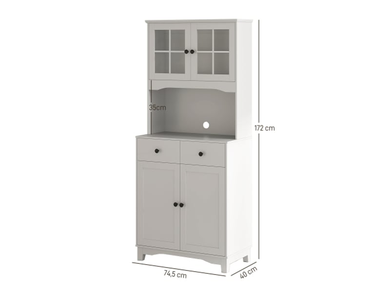  Buffet haut blanc avec meuble micro-ondes, 2 placards, 2 tiroirs et étagères réglables anti-basculement  - Conforama C