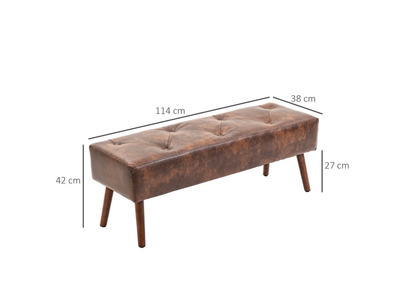  Banc de chevet avec pieds en bois et assise rembourrée, 114 x 38 x 42 cm, marron  - Conforama E