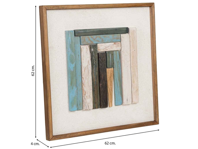 Tableau en bois recyclé fait main relief bleu et blanc 62x4x62 cm h - Conforama C