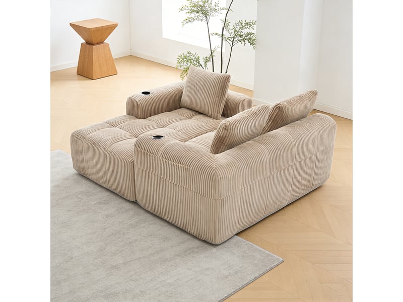 Canapé modulable, 3 places, avec accoudoirs, revêtement en velours côtelé, , sans assemblage, kaki  - Conforama W