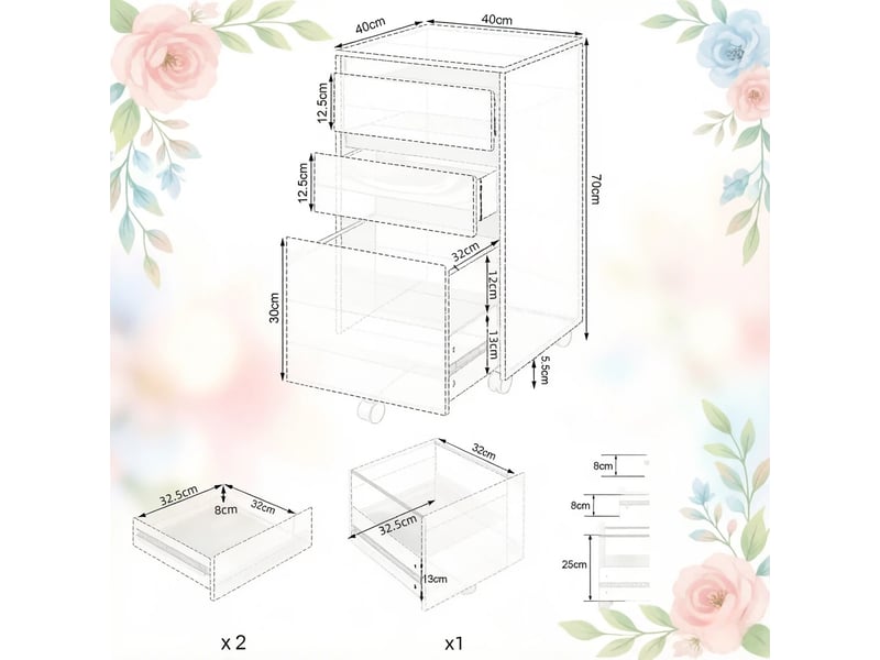  Caisson de rangement mobile chic, armoire à dossiers, meuble à roulettes  - Conforama C